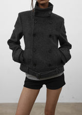 [MADE] モイトダブルボタンスリムショートコート (30% Wool)