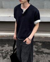 ニア ヘンリーネック クロップド ニット ショートスリーブ