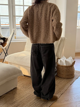 Hairy crop round knit cardigan(3color)