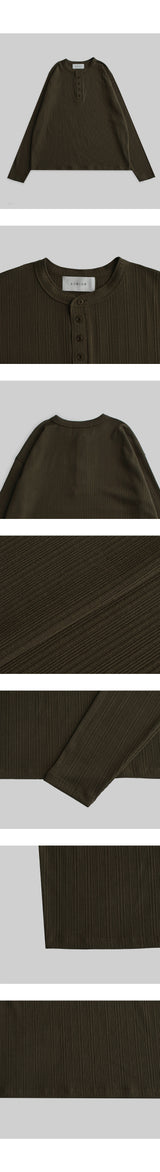 Pattern Muscle Henley Neck Knit Tee [Khaki]