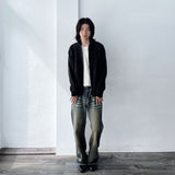 High-Neck Stripe Knit Jacket