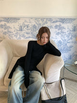 Side strap soft long-sleeve t-shirt