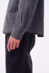 FINE PLAID RANDOM STITCH SILVER THREAD LOGO SQUARE LABEL HEM COLOR-TOOTH ZIPPER SIDE HAND-SEWN BUTTON SHIRT