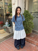 26SS★ [BAONHAUS]クルーネンリネンチェック半袖シャツブラウスlouse