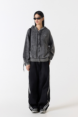 Pigment-Washing-Knit-Hooded-Zip-Up - 2COLOR