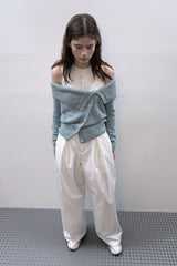 OFF SHOULDER BUTTON CARDIGAN