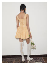 rirri Summer French-Inspired Pure & Alluring Style Retro Vacation100% Cotton Drawstring Waist Tie Dress