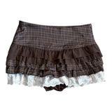 Pumkin check lace mini skirt