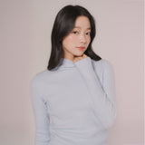 ハーフネックニットトップ (Light blue)