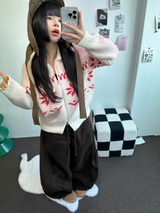スノーフラワーカラーノルディックツーウェイジッパーニットジップアップ❤🖤🤎🩶🤍5カラー
