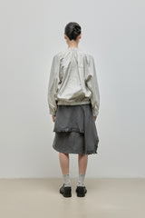 Shirring Zip-up Blouse Jumper_Grey