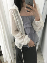 Summer knit hooded zip-up