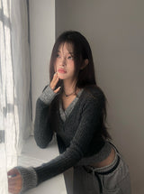 Mars Color Matching Double Button V-Neck Knit