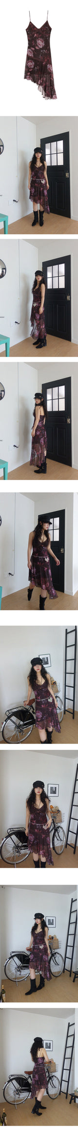 CHAMPAGNE FLORAL UNBALANCE DRESS