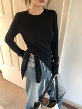 Side strap soft long-sleeve t-shirt