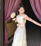 [ mori girl ] whitey back ribbon floral long ops