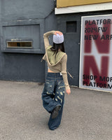 Back damage denim pants