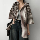 EMIEW Boxy Fit Checkered Hoodie Short Sleeve Shirt