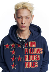 Star Lettering Patch Hoodie Zip-Up - Navy