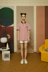 Brown Leather Academic Cap C Patch Pink Stripe Polo Short Sleeve Tee [Unisex]
