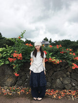 Ribbon shirring pocket frill short-sleeved hood (3c)