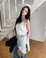 EL Unbalance Lace Satin One Piece