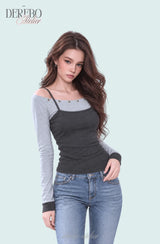 Green block layer long-sleeve T-shirt