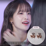 [CHUU Piercing] ハートクリスタル&リボンピアス - ローズゴールド