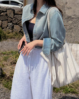 Polka cropped denim jacket
