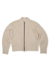 DAMAGED CROP NET KNIT ZIP UP (IVORY)