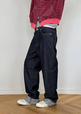 (UNISEX) NONFADE INDIGO WIDE DENIM (S-L)