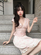from cream floral chiffon midi sk
