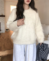 リブルモヘアウールラウンドニット