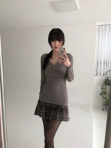 Top checkered pleats skirt (one color)