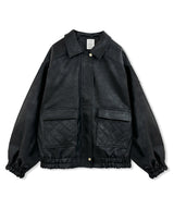 UNISEX フェイクレザーキルティングブルゾン_ブラック