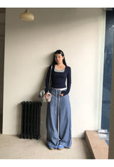 スクエアネイビーレイヤード長袖Tシャツ