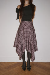 Unbalanced High Midi Checkered Skirt