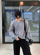  Isabelle Vienna V-Neck Loose Fit Ribbed Long Sleeve Knit