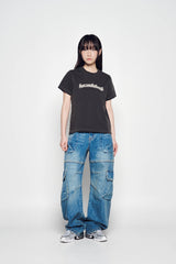 25SS シューティングロゴピグメントウーマン半袖Tシャツ チャコール