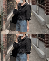 Remu check ruffle blouse