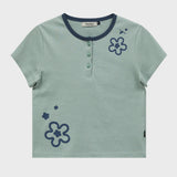 Flower Henley Neck Half Sleeve T-shirt