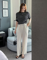Say Boat-Neck Roll-Up Stripe Knit