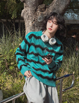 ファーリーストライプモヘアニット
