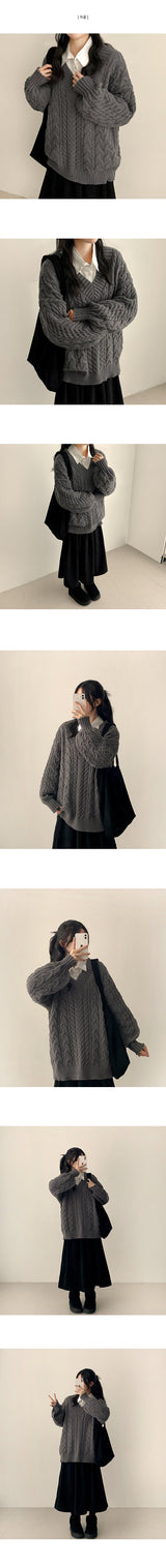Raon Balloon Twisted V-Knit