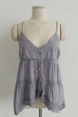 LACE BREEZE BUTTON CAMI TOP (WHITE, VIOLET GRAY 2COLORS!)