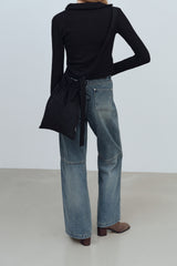 SUEDE STRING SHOULDER BAG - BLACK