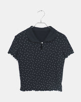 Soming Flower Round Collar Frill Short-Sleeved T-Shirt