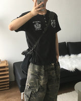 シールド ヘンリーネック ワッフル ショートスリーブ Tシャツ