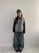 Siduri Hairy Collar Short Sleeve Knit Cardigan