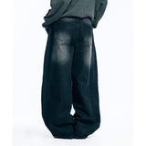 Side Pintuck Wide Denim Pants - Black